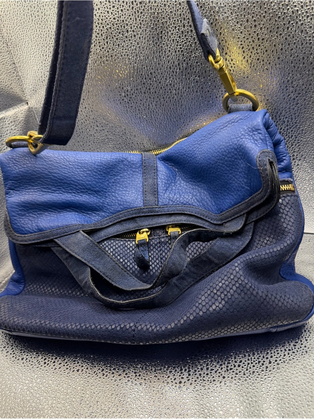 Fossil Erin Foldover Convertible Leather Tote / Crossbody - Royal Blue